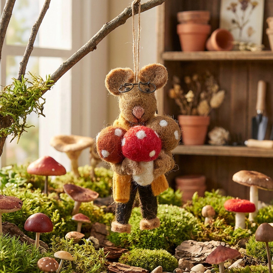 Handmade Needle Felt Oliver the Mouse Autumnal Decoration