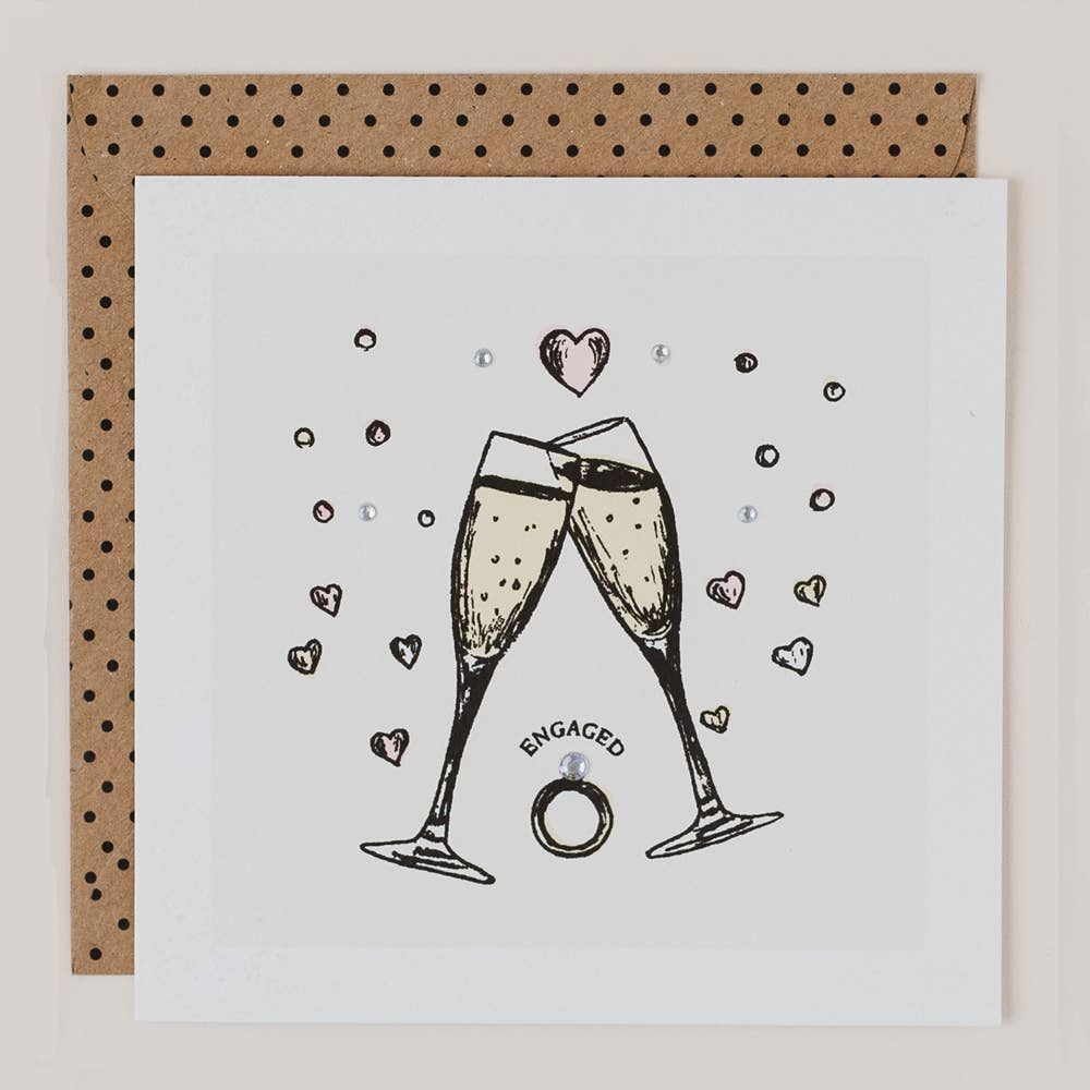 'Engaged' Champagne Flutes Engagement Card