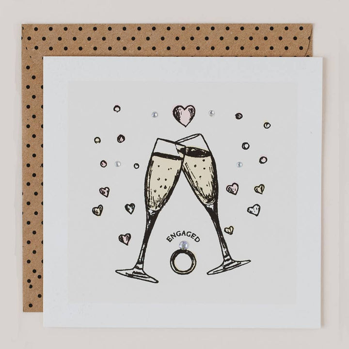 'Engaged' Champagne Flutes Engagement Card
