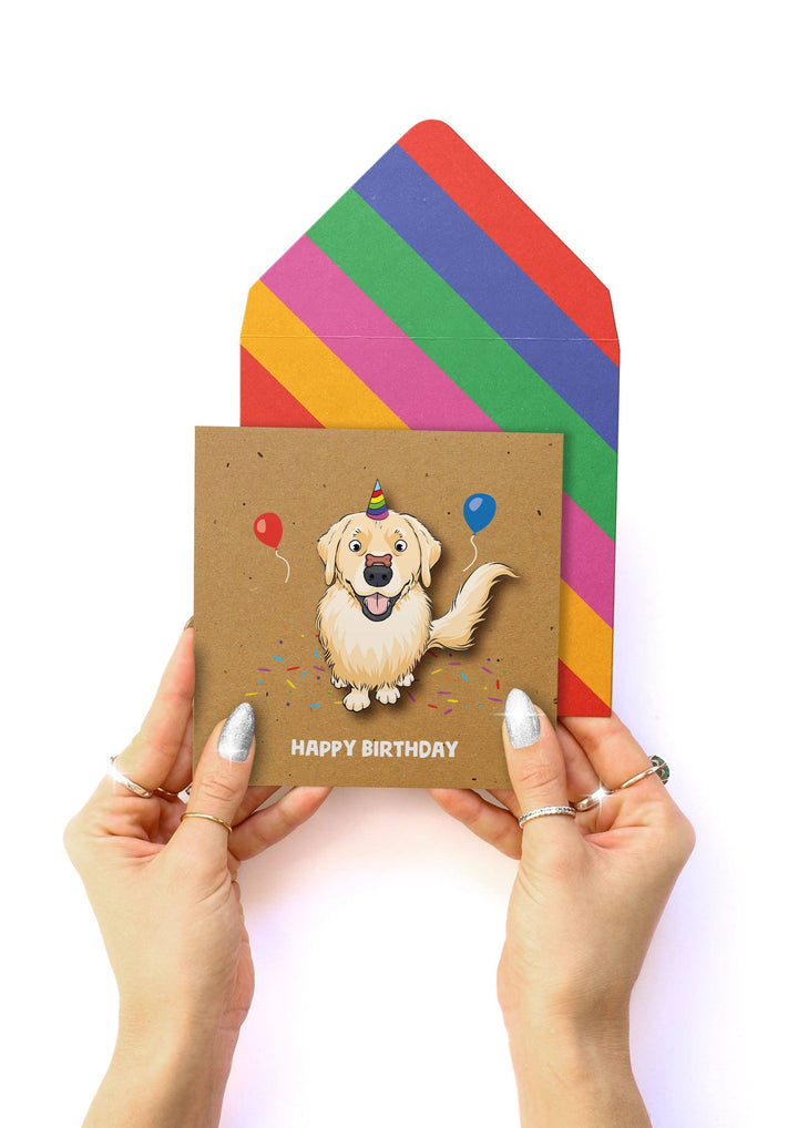 Happy Birthday, Golden Retriever 3D Handmade Greeting Card