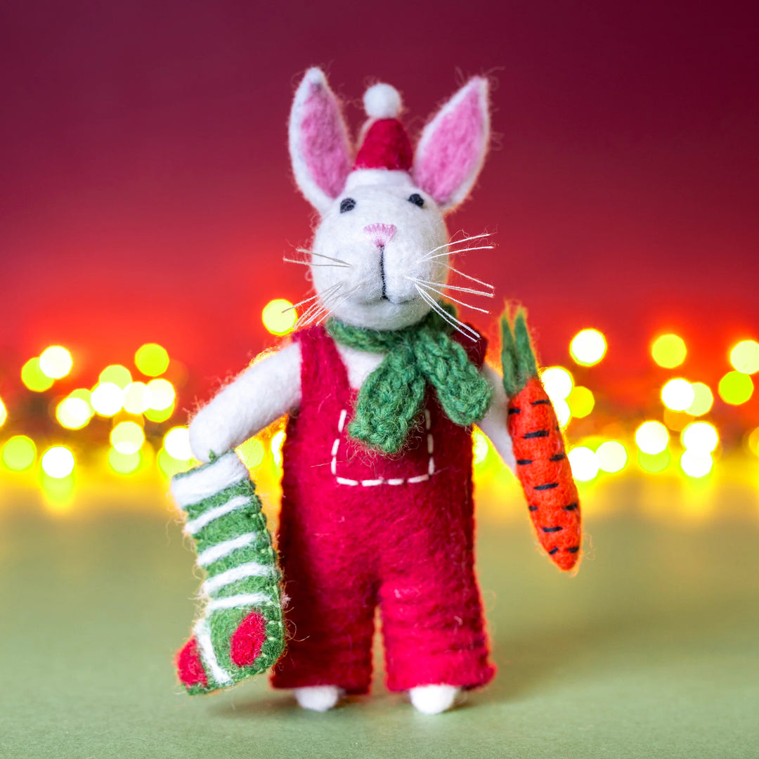 Christmas Bunny with Stocking & Carrot Felt Decoration