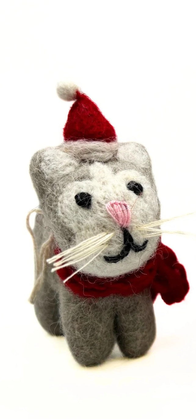 Mini Cat with Hat & Scarf Felt Decoration