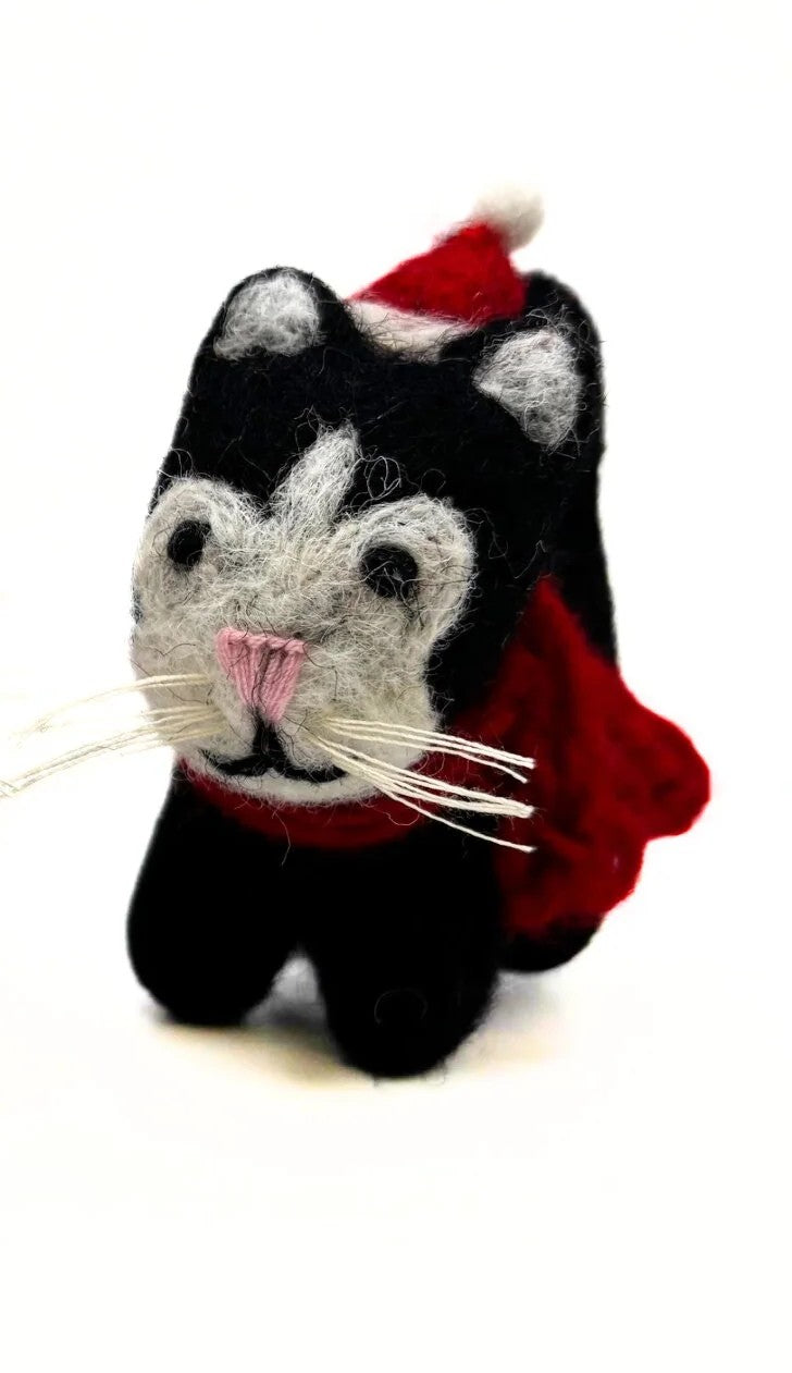 Mini Cat with Hat & Scarf Felt Decoration