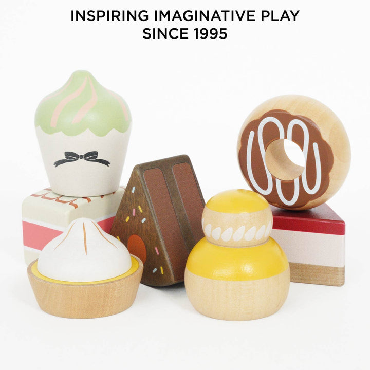 Wooden Toy Patisserie Cake Stand & Selection of 7 Eco-Friendly Treats