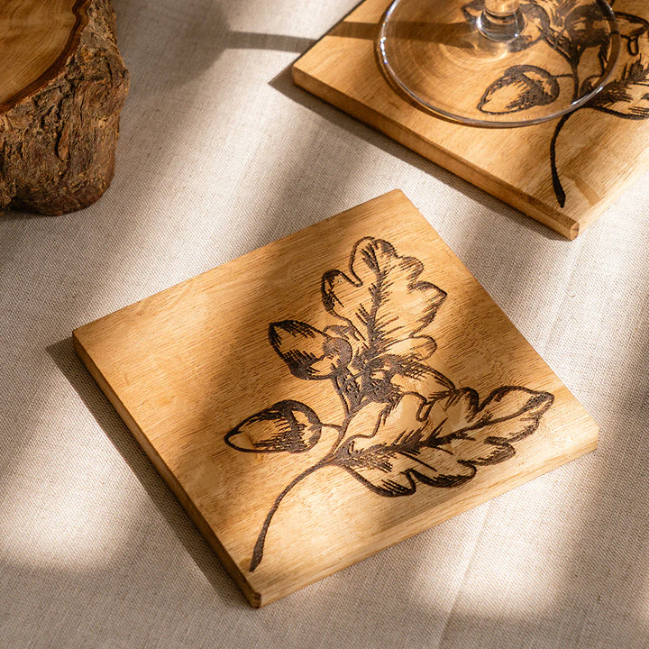 Autumn Acorns Single Oak Coaster