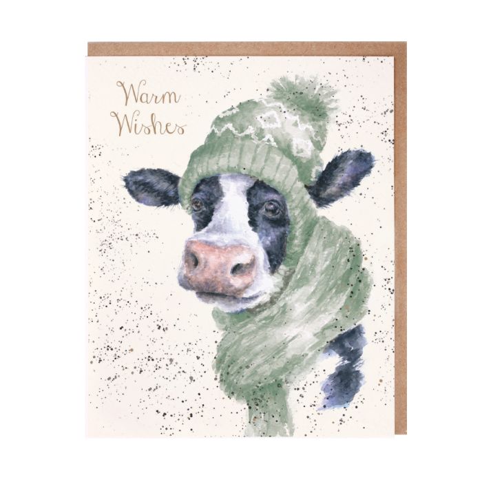 'Warm Wishes' Cow Christmas Greeting Card