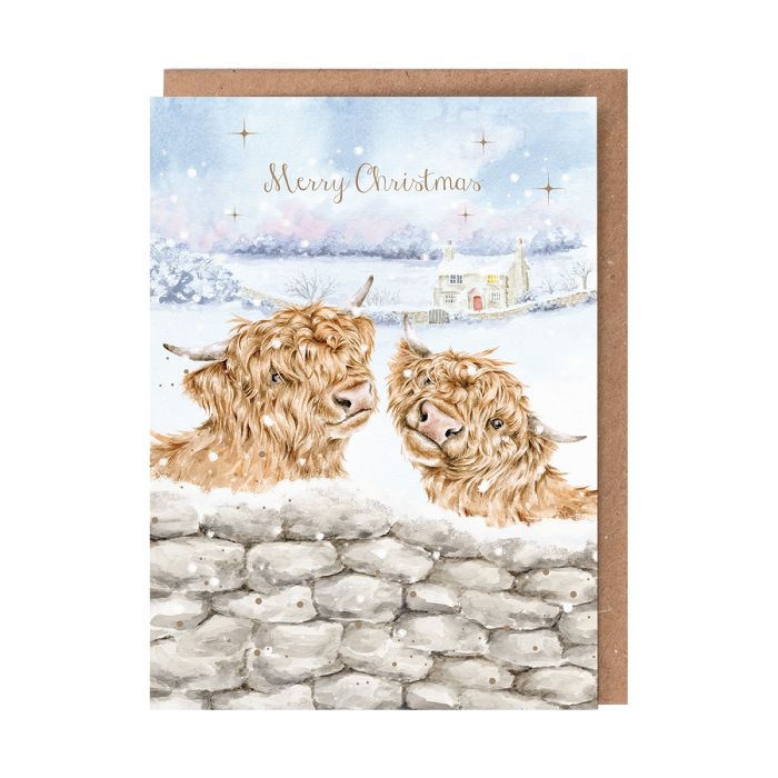 'Deck The Horns' Highland Cows Christmas Greeting Card