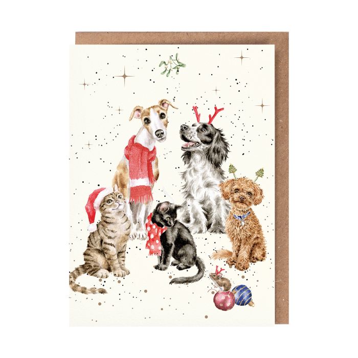 'The Office Party' Dogs and Cats Christmas Greeting Card