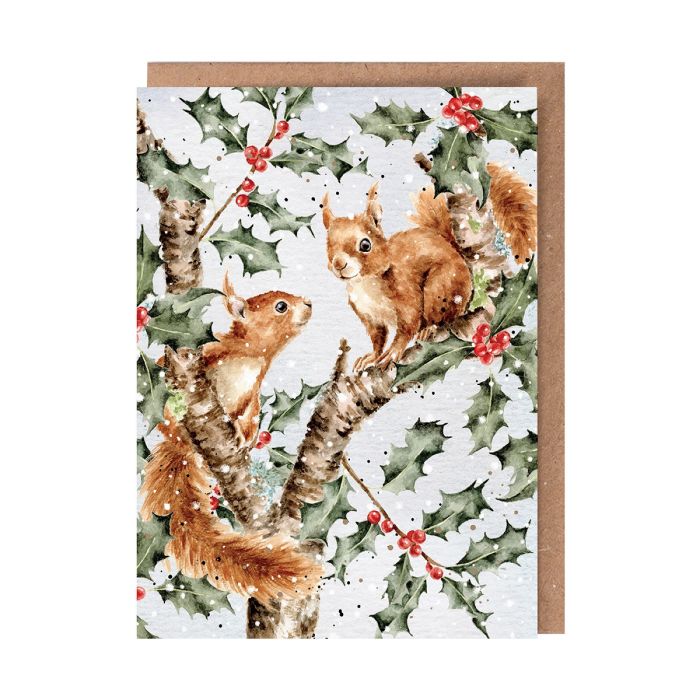 'Under the Holly Boughs' Squirrel Christmas Greeting Card