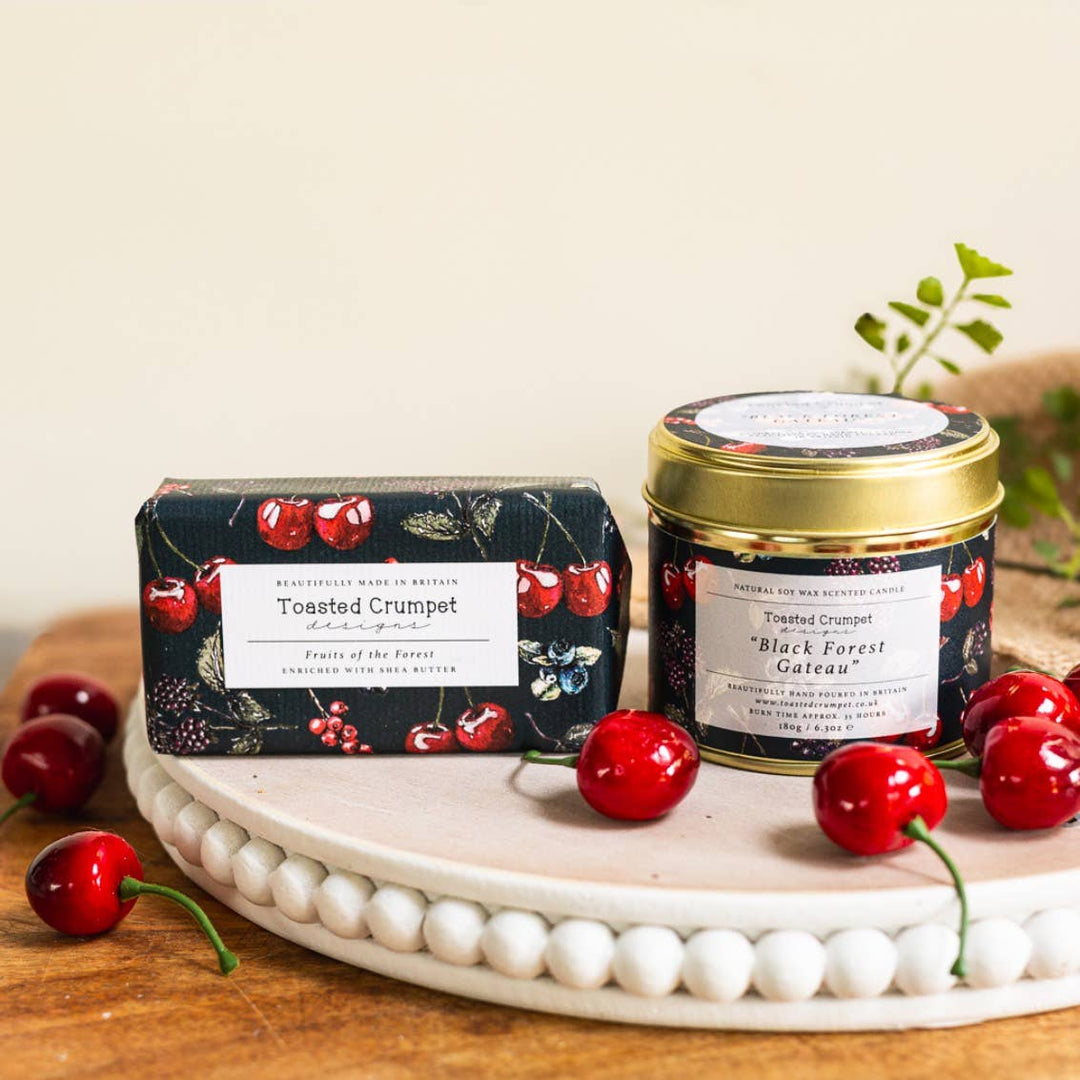 Black Forest Gateau Candle in a Matte Gold Tin