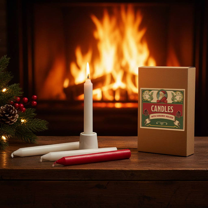 Christmas Candles & Ceramic Holder Boxed Set