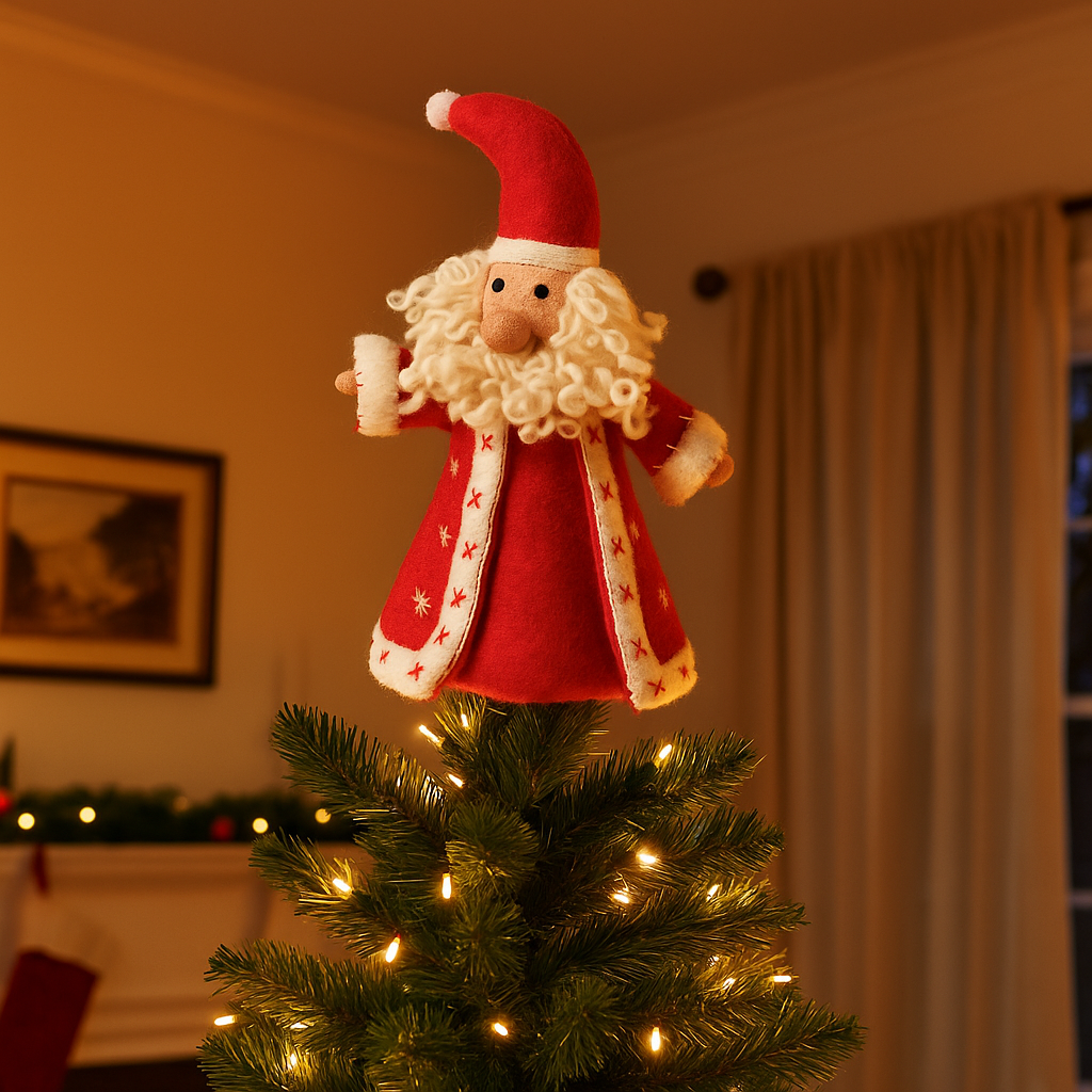 Jolly Santa Handmade Felt Small Christmas Tree Topper
