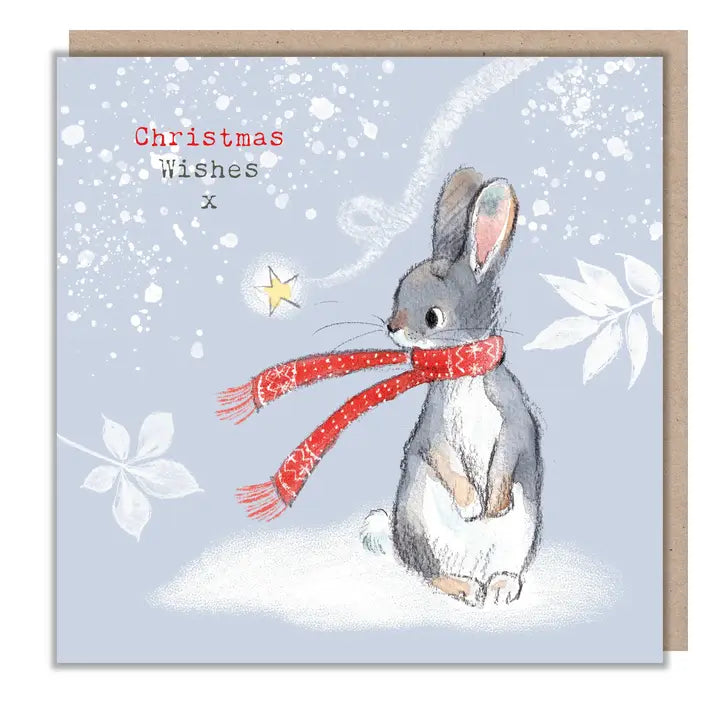 'Christmas Wishes' Rabbit in a Scarf Christmas Card