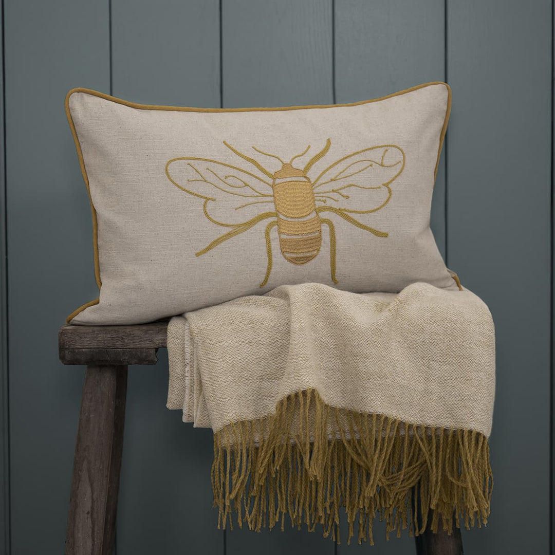 Embroidered Bees Linen Blend Pillow