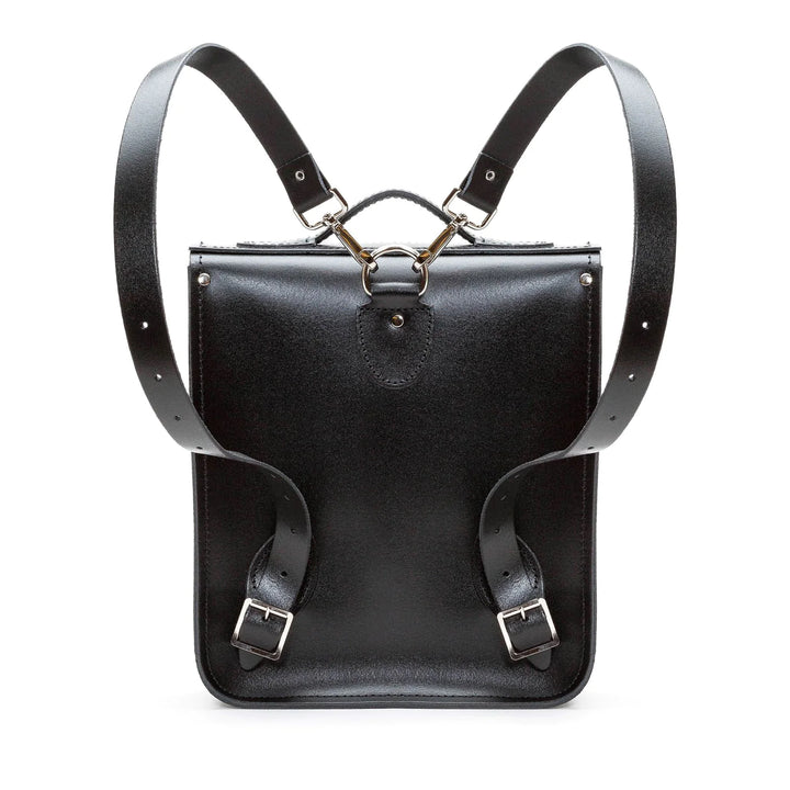 Zatchels Handmade Leather City Backpack Plus - Black & Grey Stripe