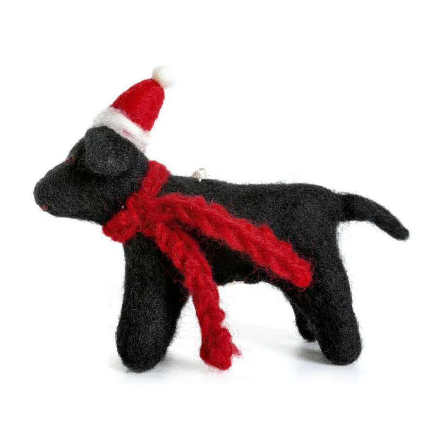 Black Labrador with Hat and Scarf Felt Decoration