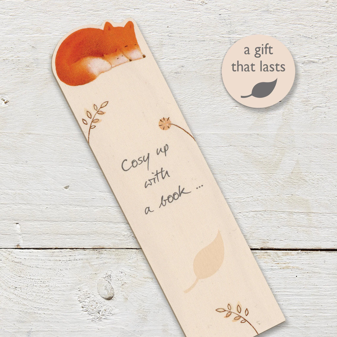 Foxes Cosy Up Wooden Book Mark