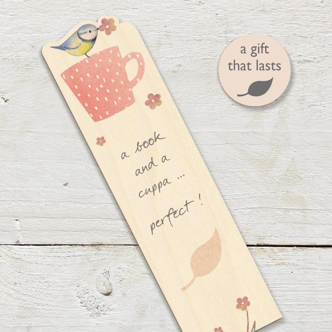 Book & Cuppa Wooden Book Mark