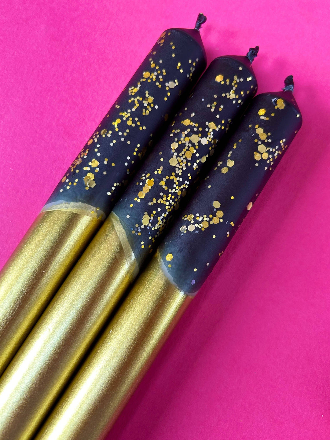 BLACK AND GOLD Dip Dye Dinner Candle Trio