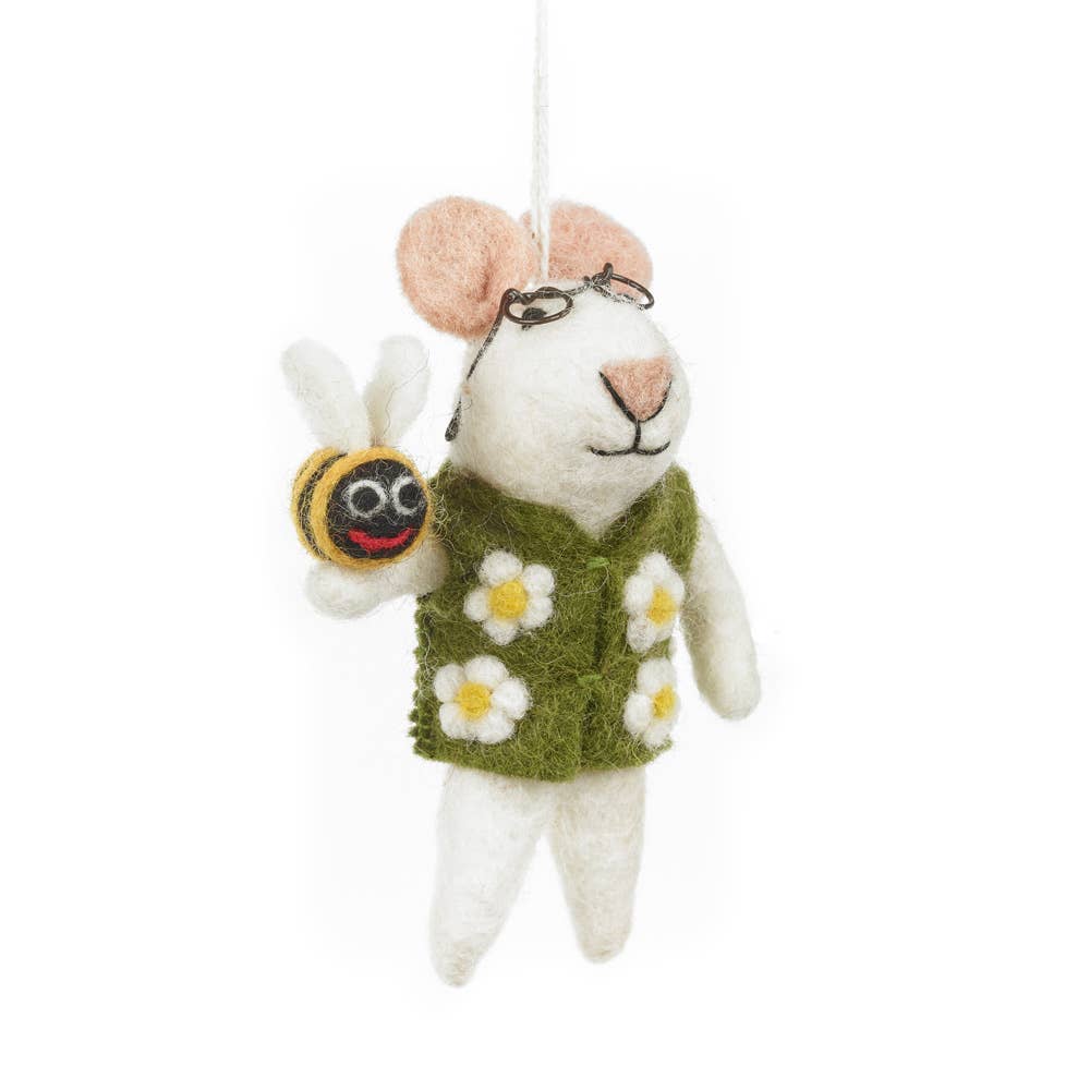 Handmade Felt Isaac the Mouse Hanging Bumblebee Decoration