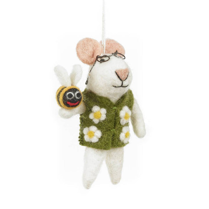 Handmade Felt Isaac the Mouse Hanging Bumblebee Decoration