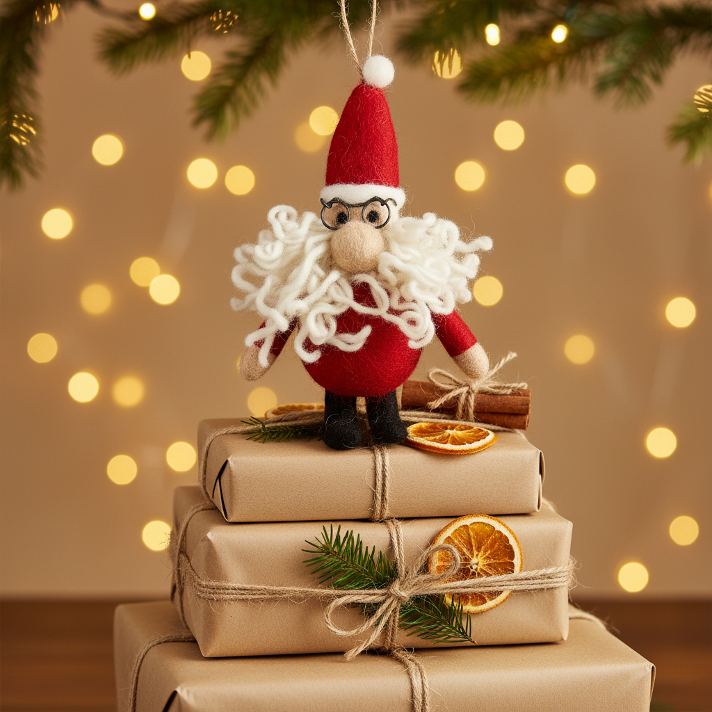 Curly Santa Handmade Felt Hanging Decoration