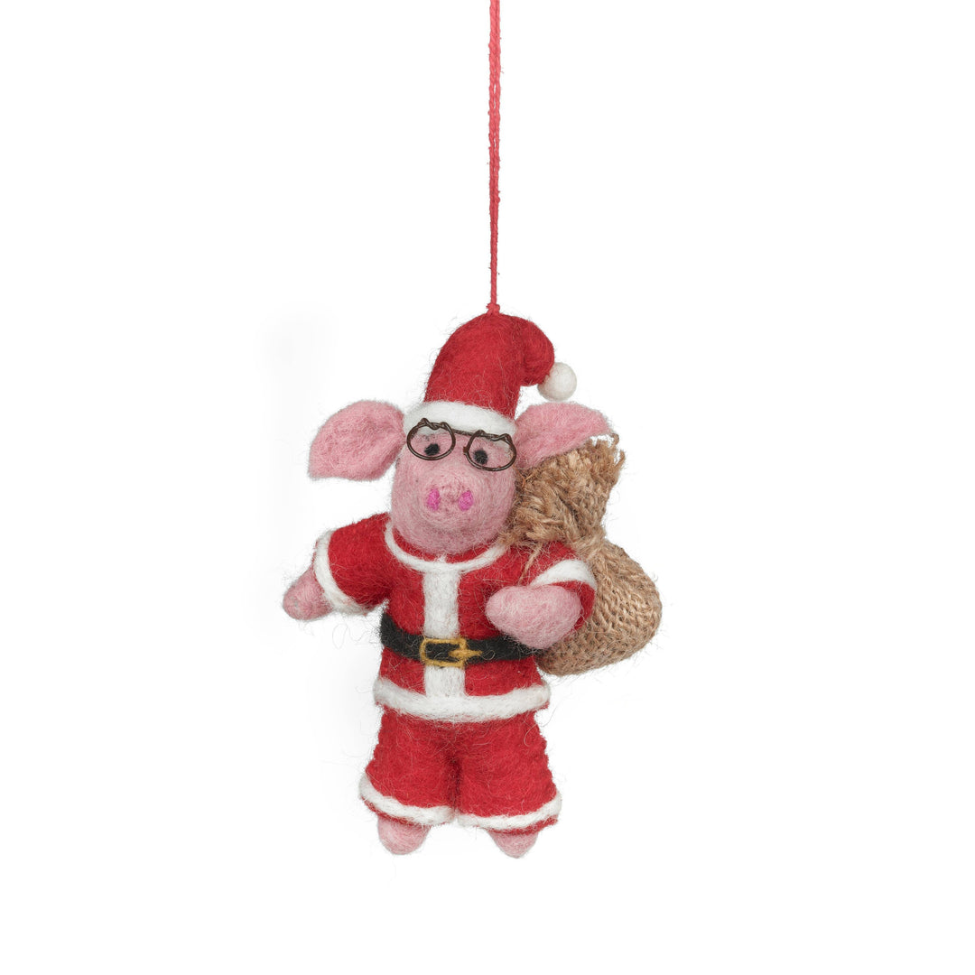 Ho Ho Hog Christmas Pig Handmade Felt Hanging Decoration