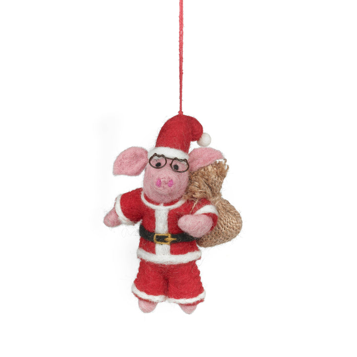 Ho Ho Hog Christmas Pig Handmade Felt Hanging Decoration