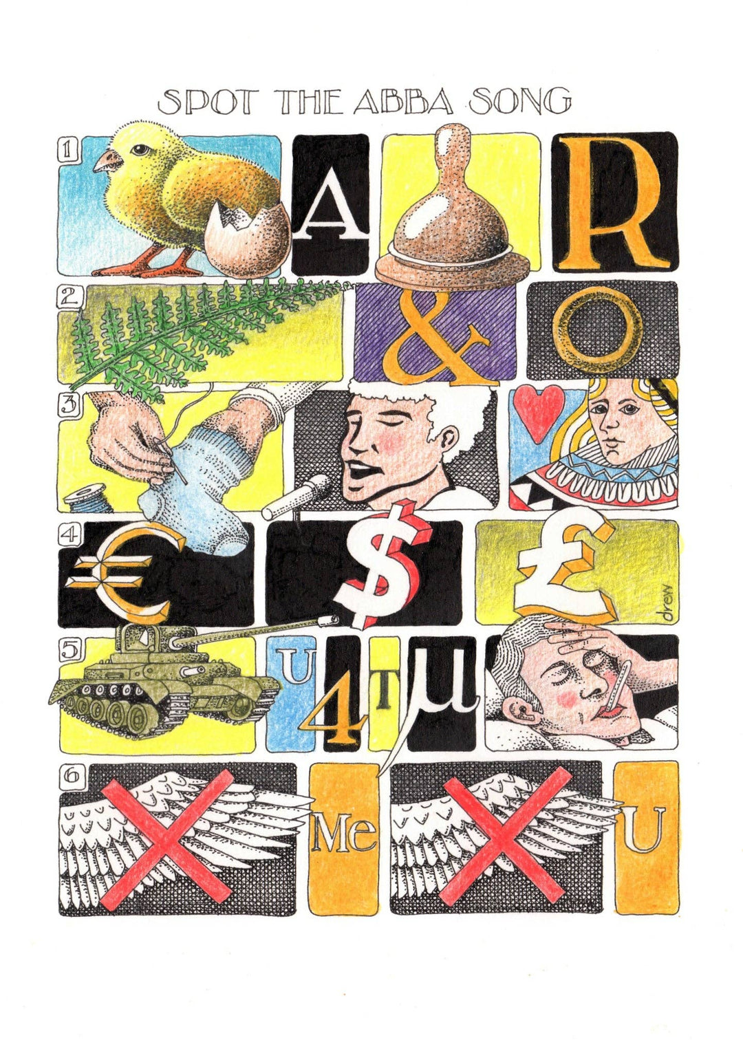 Spot the ABBA Song Card by Simon Drew