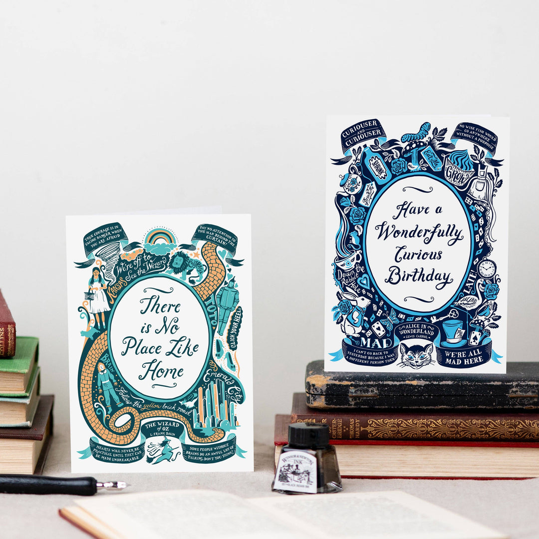 Alice in Wonderland Curious Birthday Card by Lucy Stephens