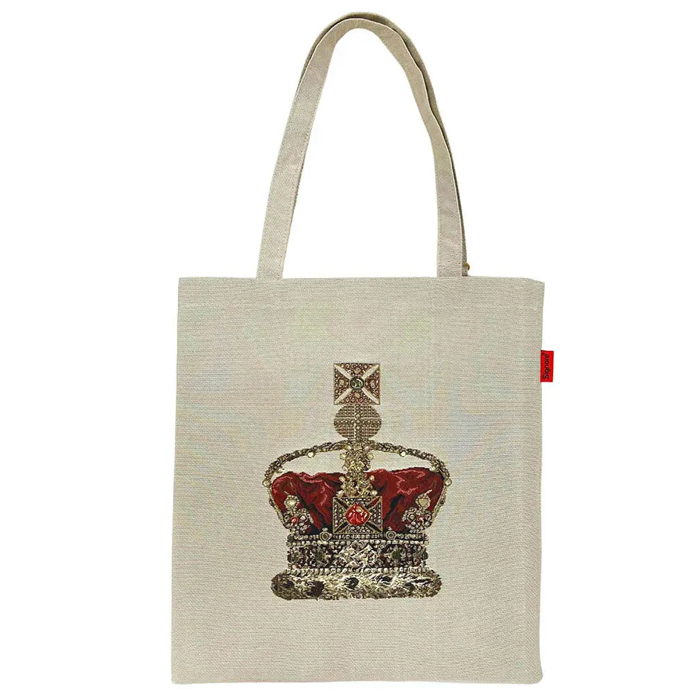 Crown Flat Tote Bag-- Beige