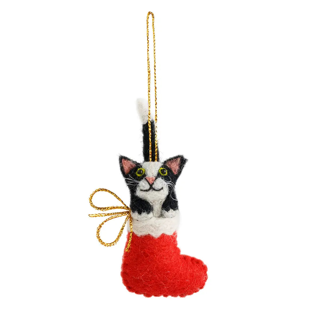 Clarence the Black and White Cat Felt Christmas Decoration