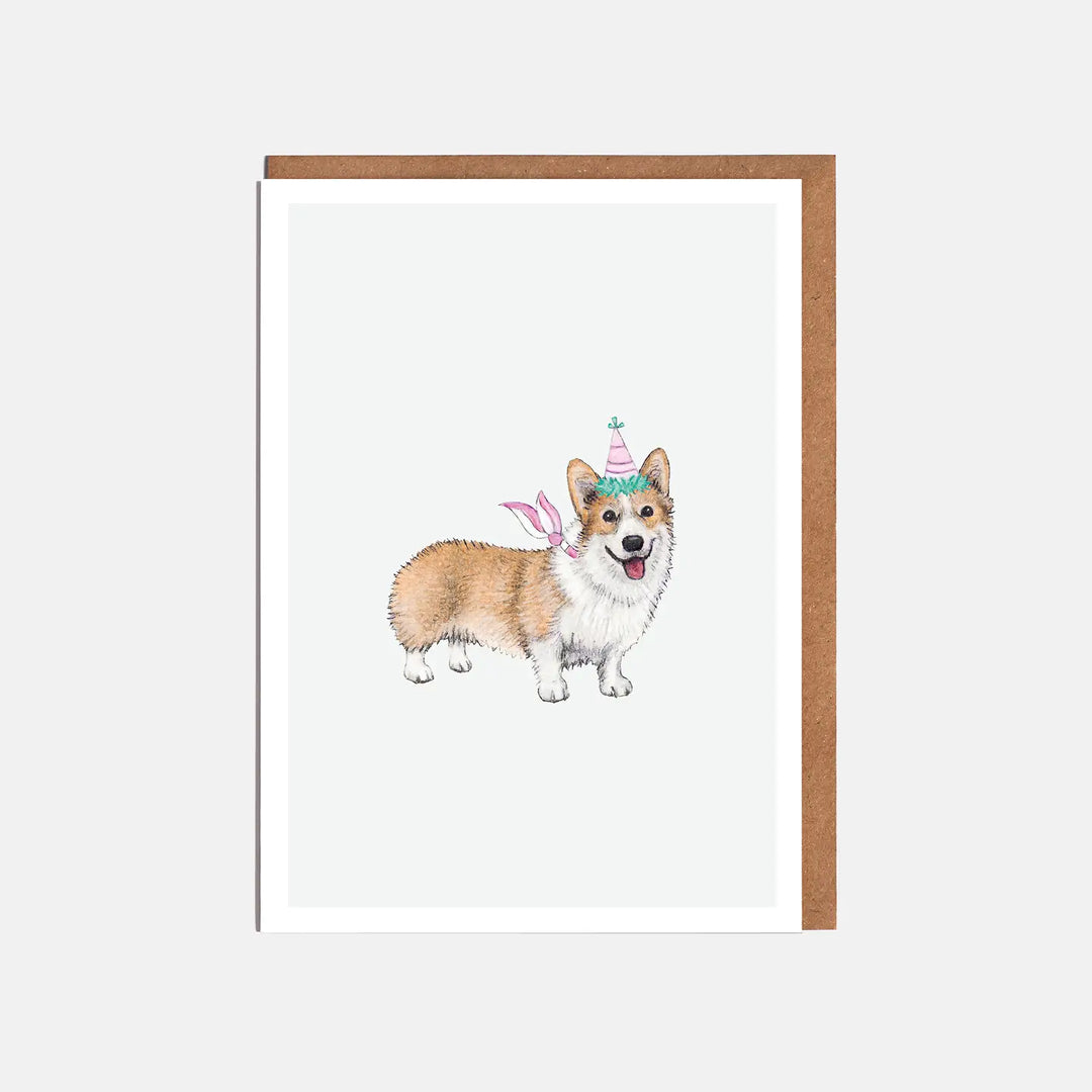 Corgi and Party Hat  Birthday Card