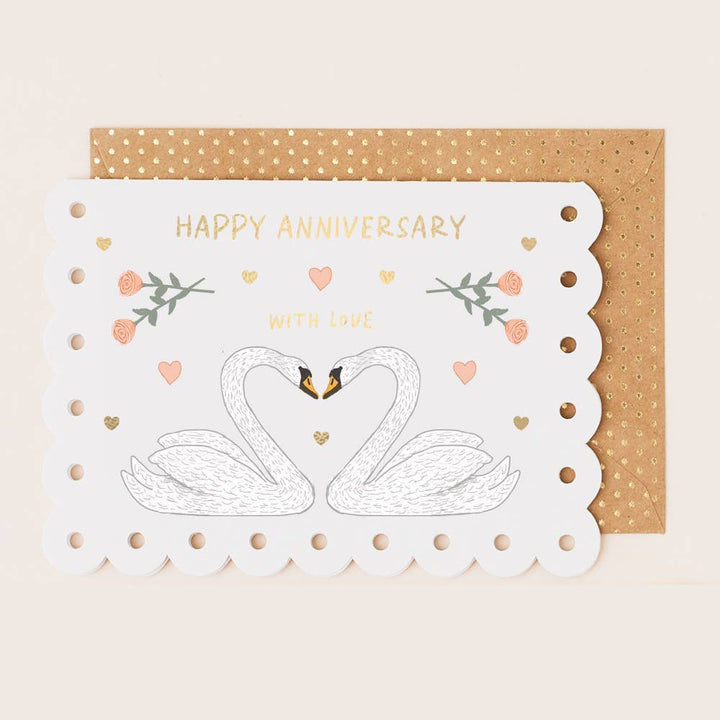 'Happy Anniversary' Swans and Roses Anniversary Card