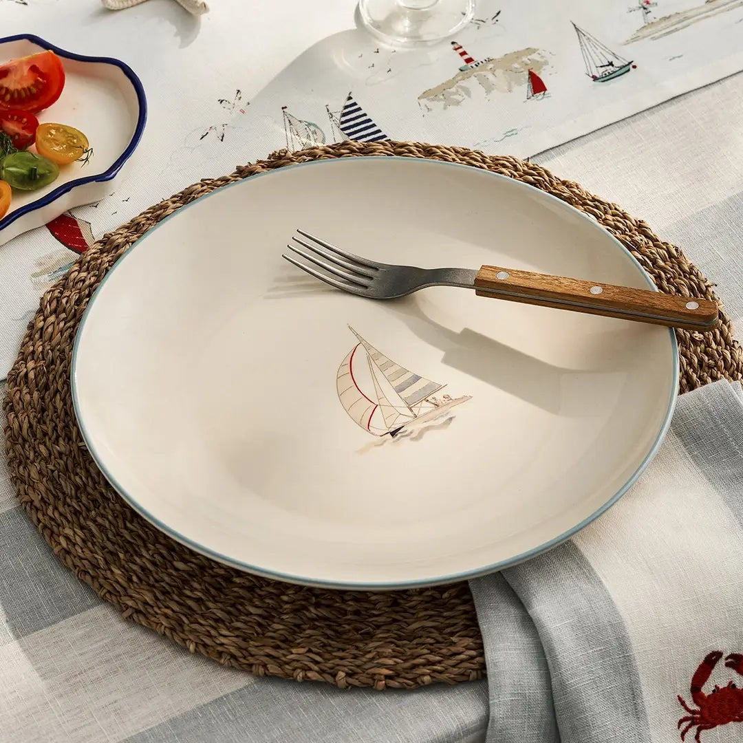 Coastal Boats Stoneware Dinner Plate