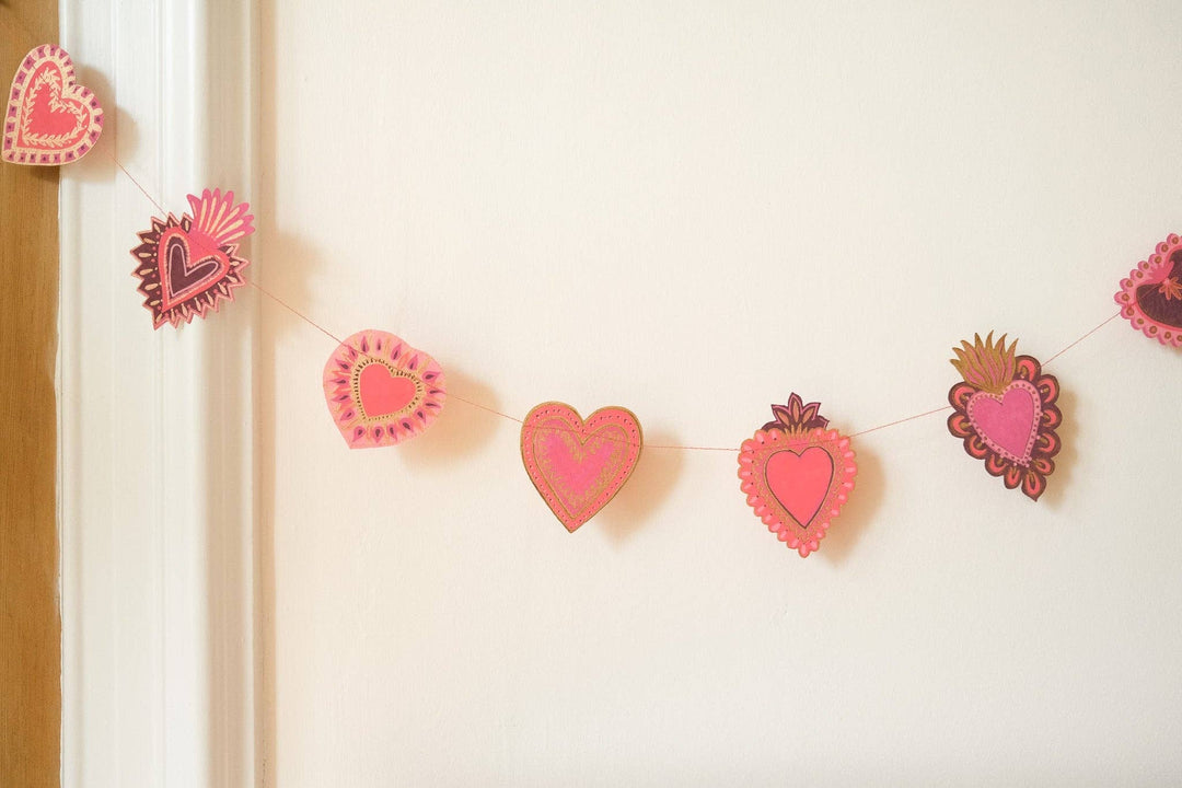 Sweet Hearts Sewn Cotton Paper Garland
