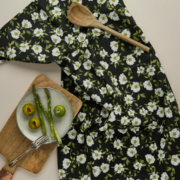 Cottage Roses Tea Towel - Dark Green