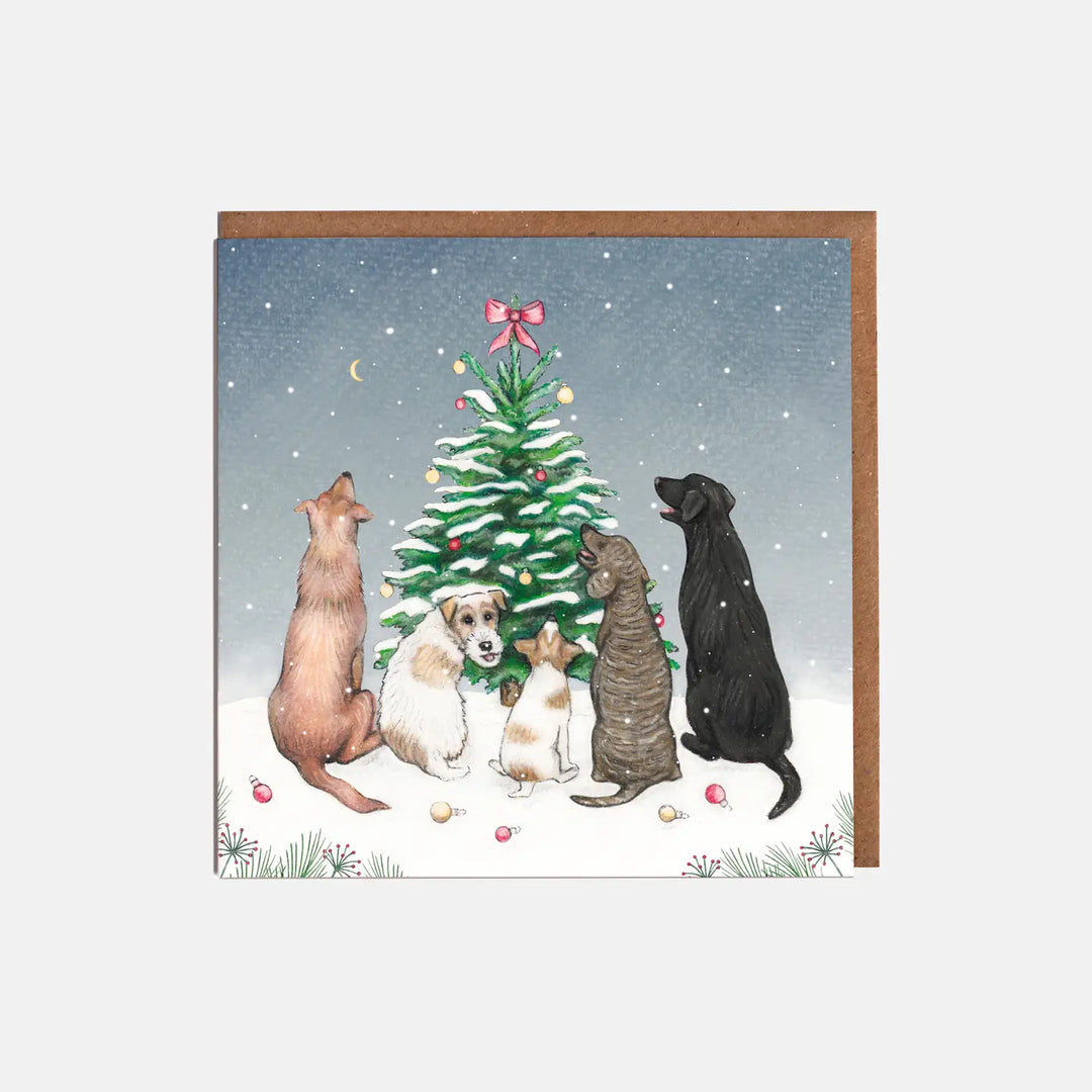 Dogs Around the Christmas Tree Christmas Card