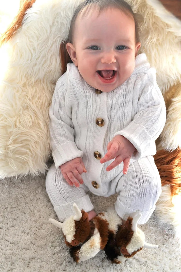 Texas Longhorn Highland Cow Plush Baby Slippers