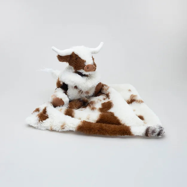 Texas Longhorn Highland Cream/Brown Cow Plush Baby Comforter