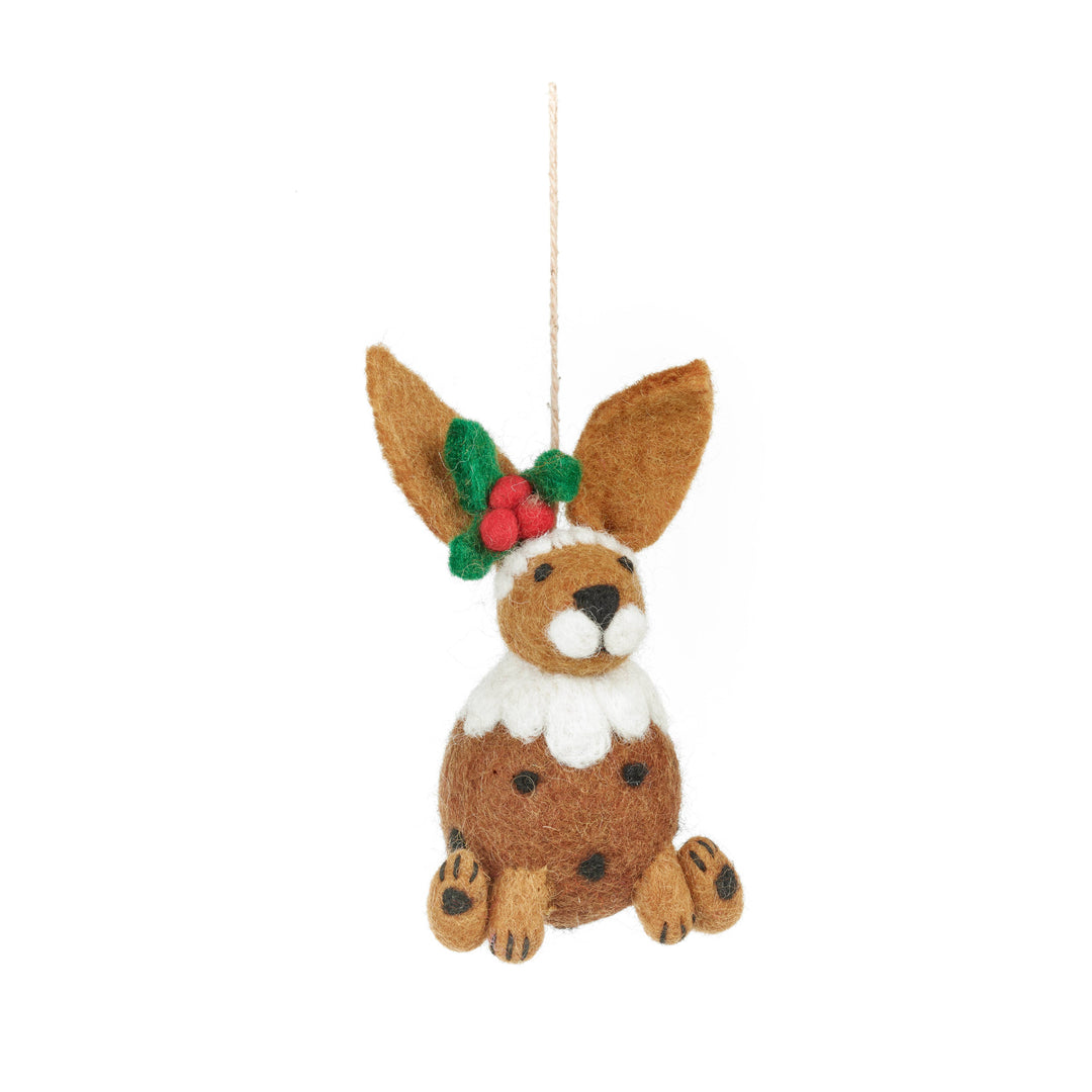 Christmas Pudding Hare Handmade Felt Hanging Decoration