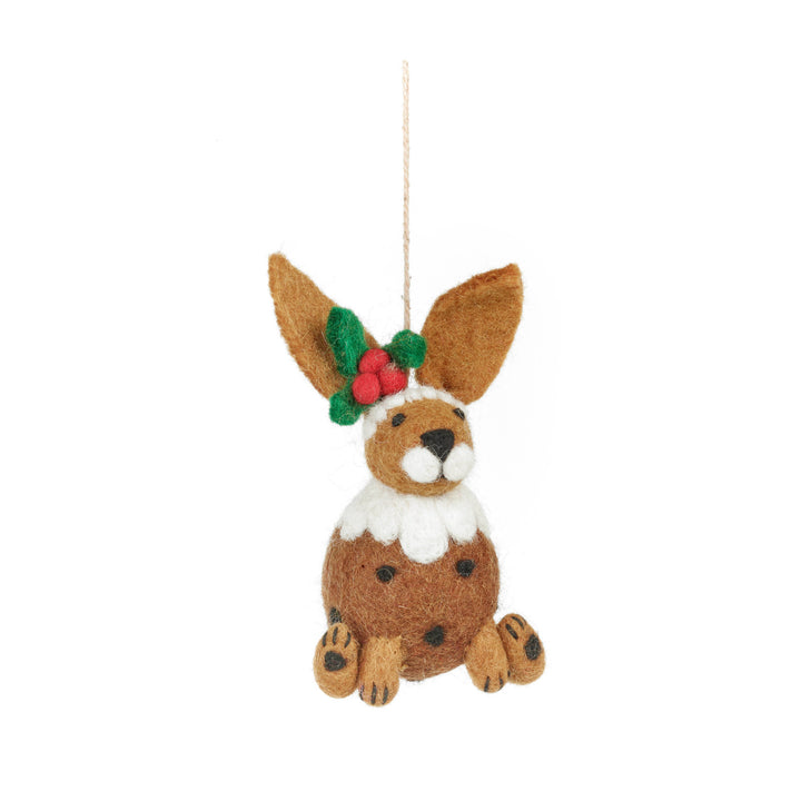 Christmas Pudding Hare Handmade Felt Hanging Decoration