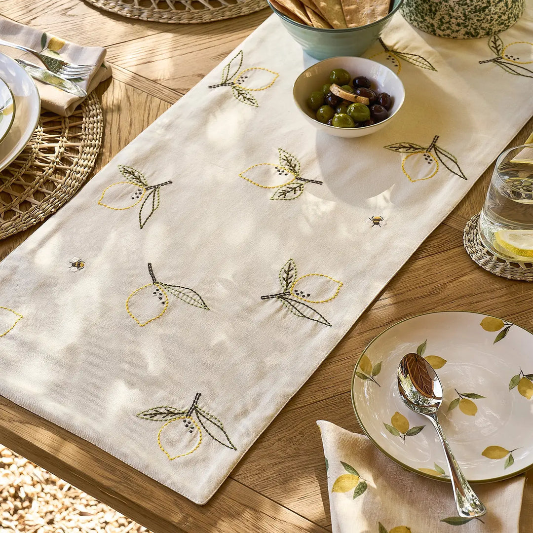 Lemons Embroidered Table Runner Short Length