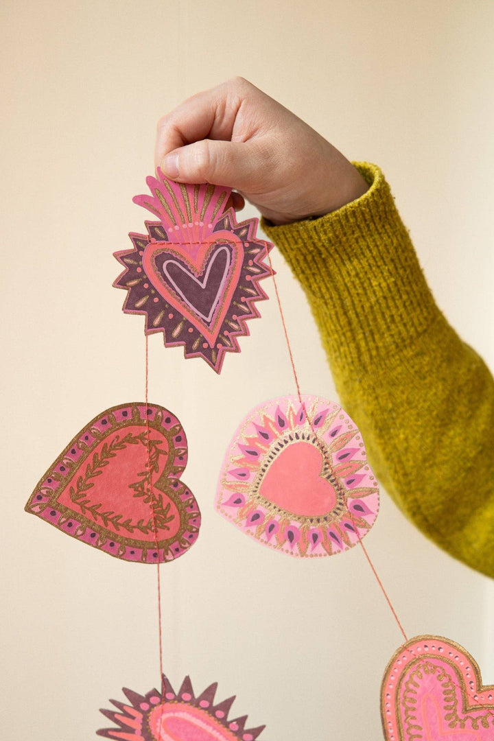 Sweet Hearts Sewn Cotton Paper Garland