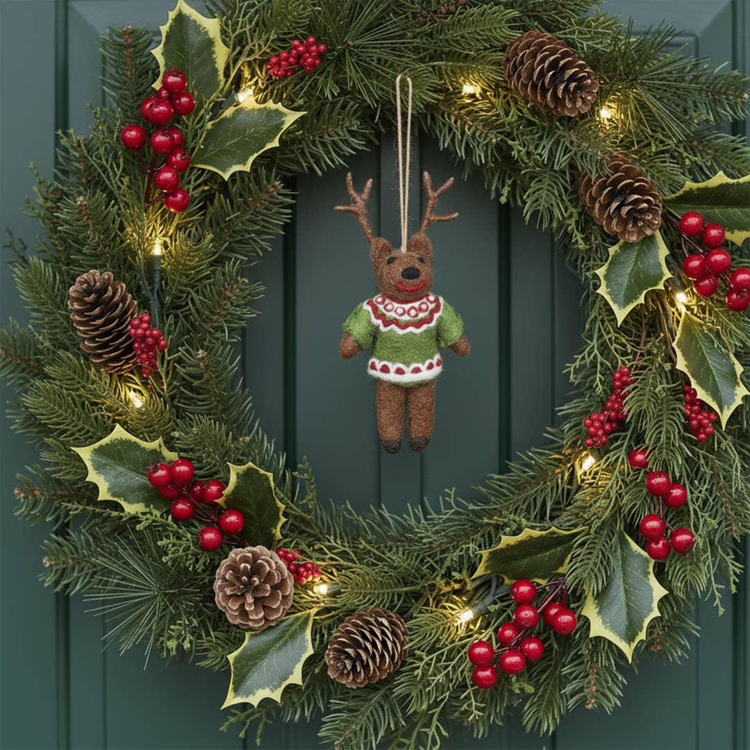 Retro Reindeer Handmade Felt Hanging Christmas Decoration