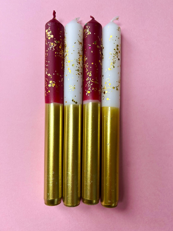 PLUM PUDDING AND ANGEL WINGS MIX Dip Dye Set of 6 Dinner Candles