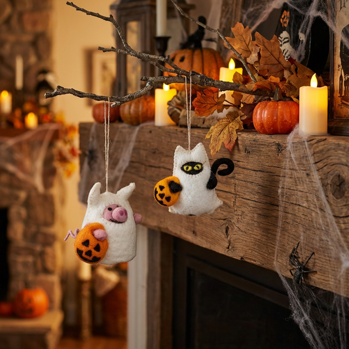 Handmade Felt Boo! Pig Hanging Halloween Decoration