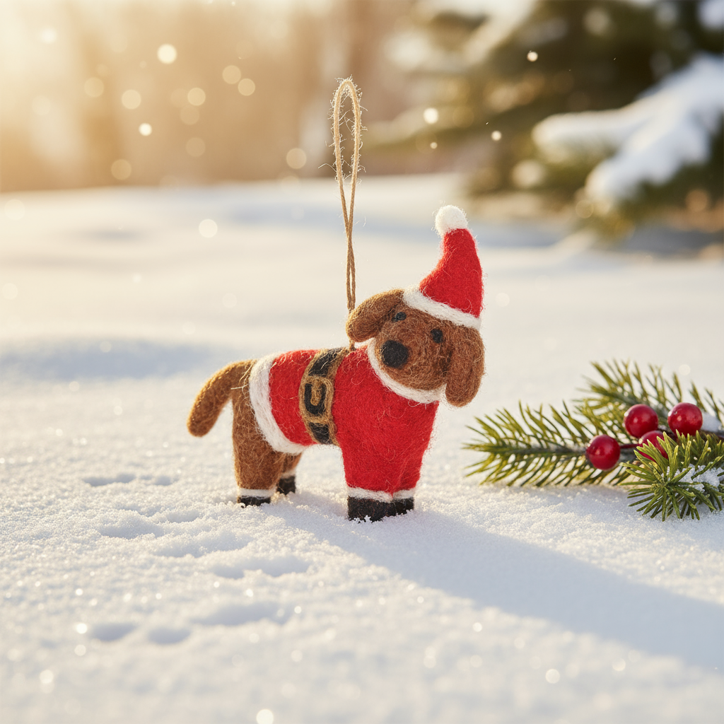 Buddy Festive Dog Handmade Felt Hanging Decoration