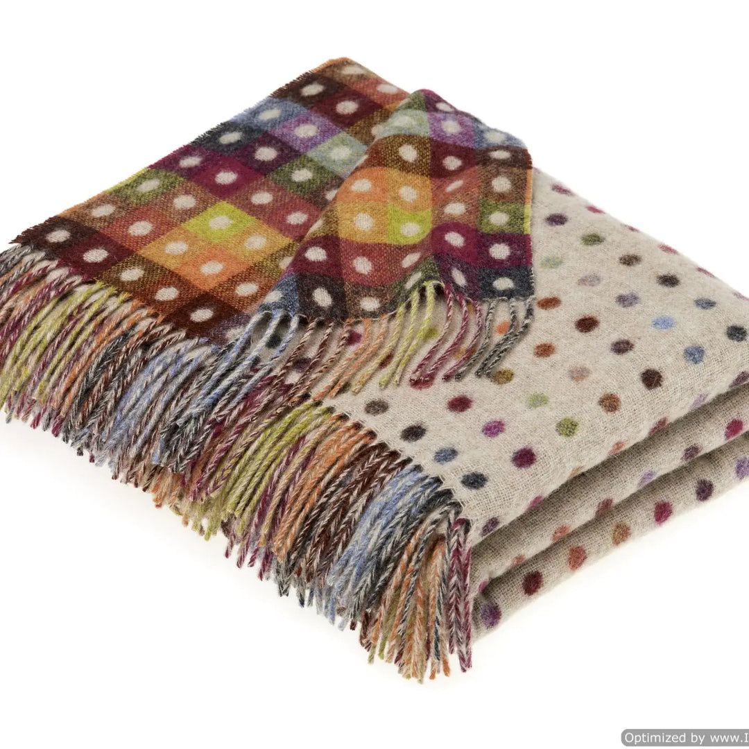 100% Merino Lambswool Throw Blanket - Contemporary Multi-Spot Beige-