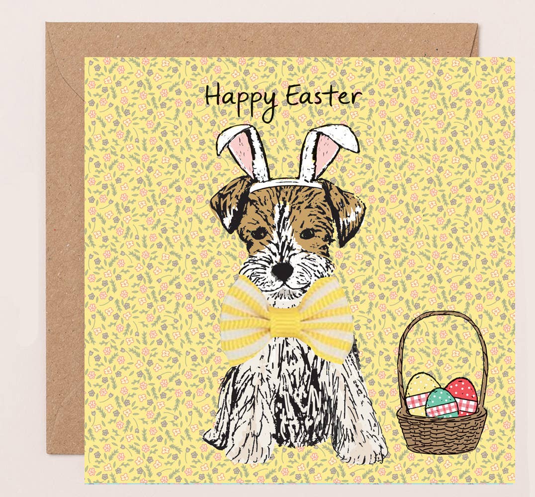 'Happy Easter' Terrier with Bow Vintage Easter Card